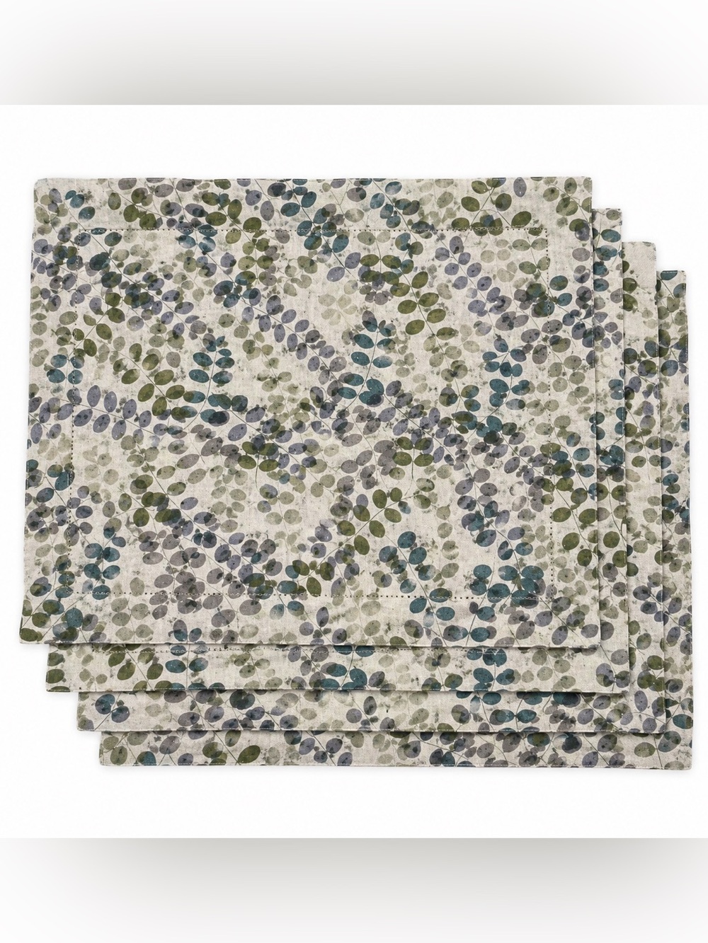 Noble Excellence Botanical Leaf Placemats Set of 4 Cotton Linen Blue Green